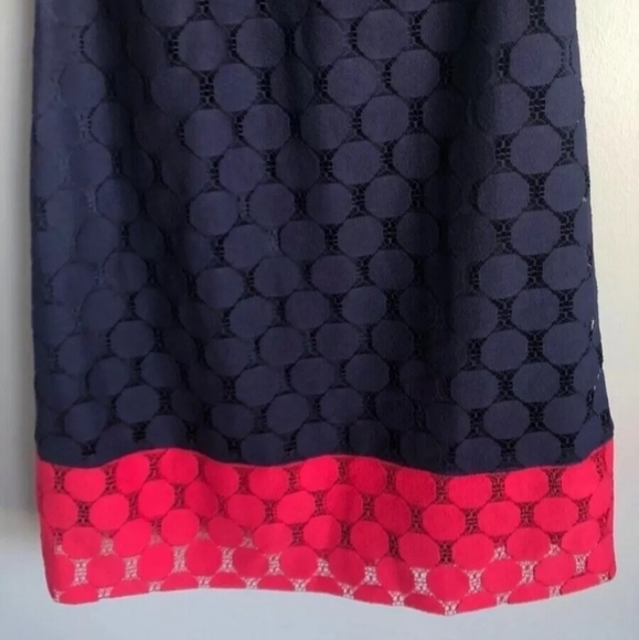 Adrianna Papell Navy Blue & Coral Pink Sheath Dot Retro Mod Dress Size 14 - Picture 3 of 16